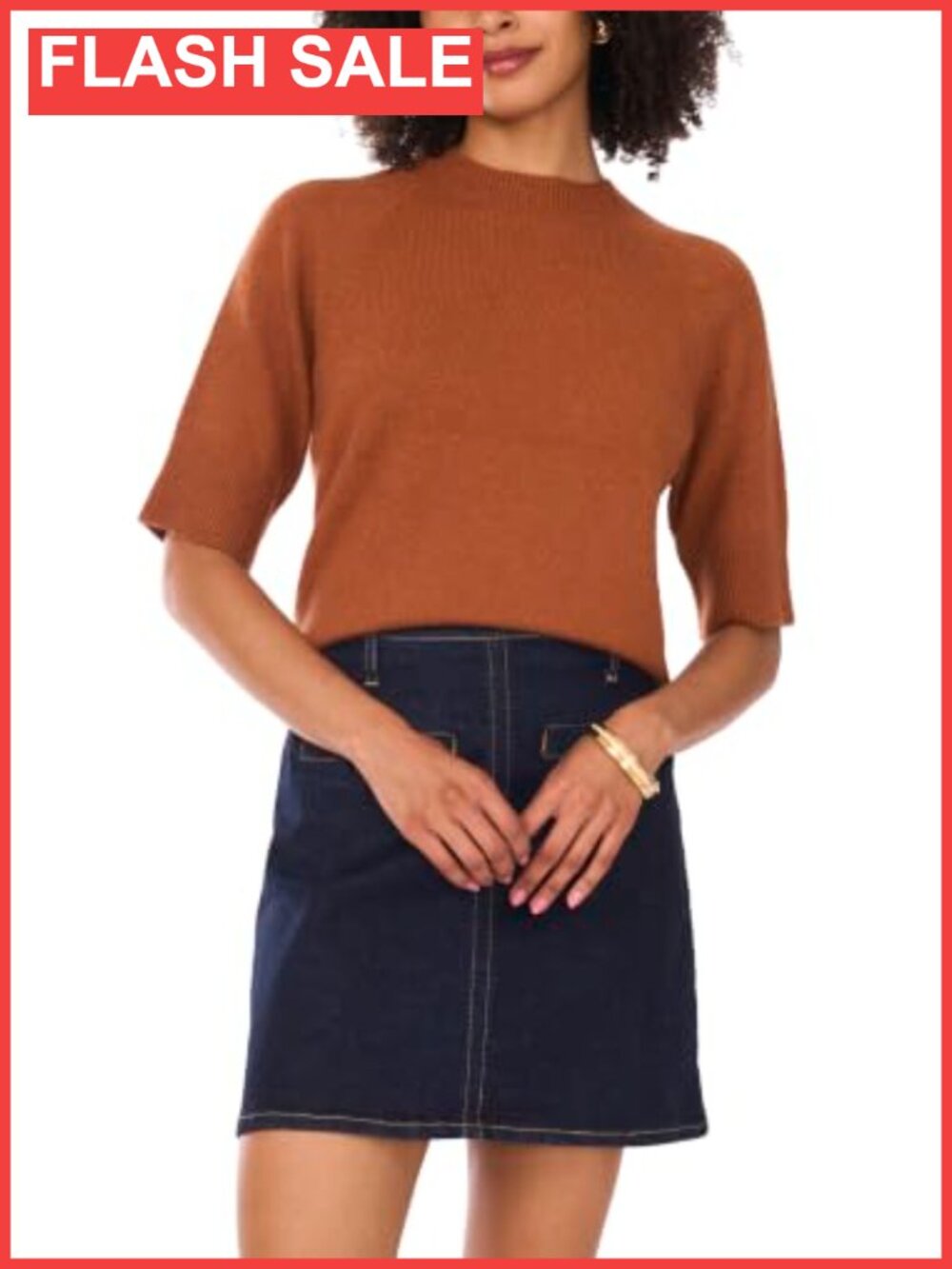 Short Sleeve Raglan Mock Neck Sweater Cotton Acrylic Knit